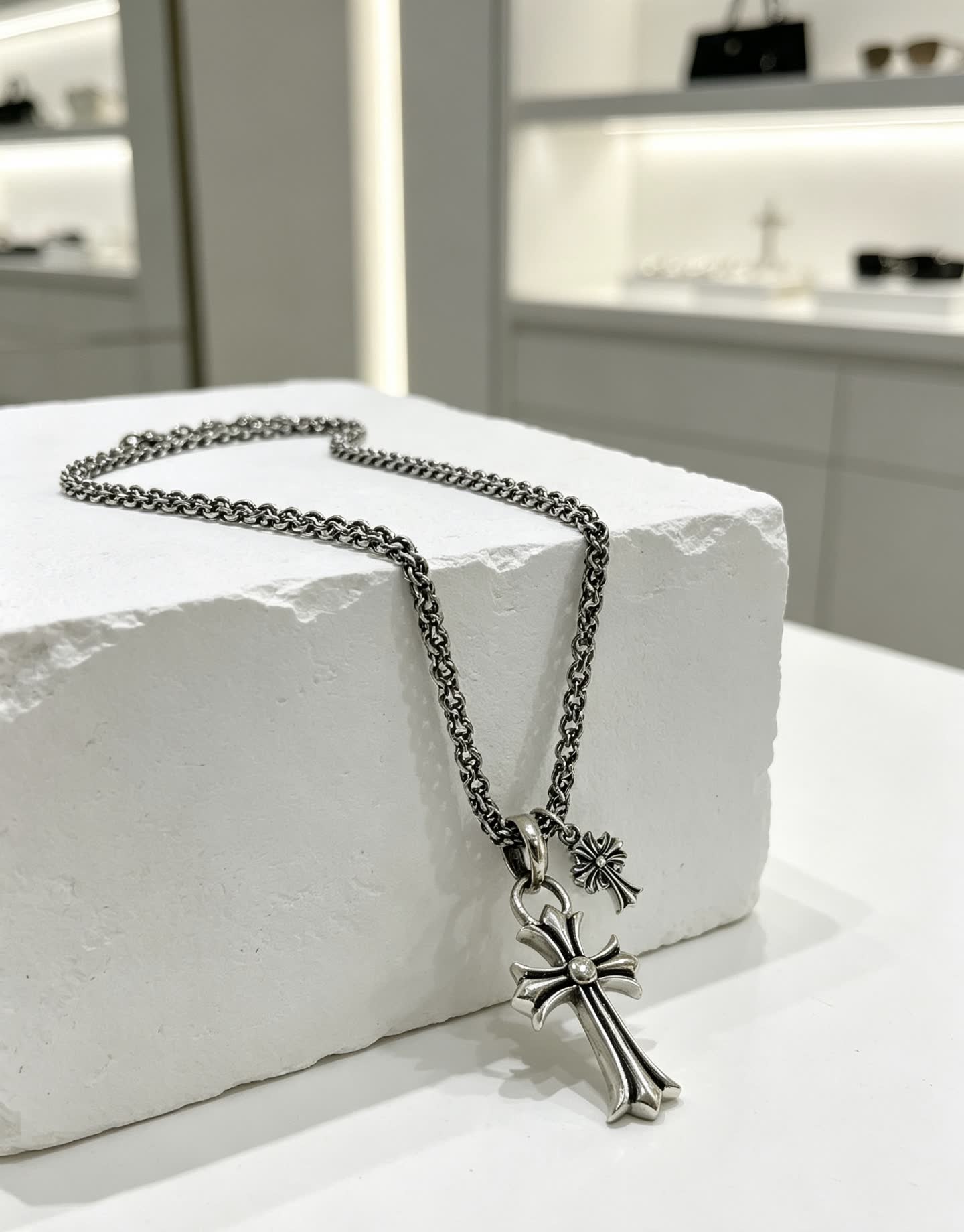Chrome Hearts Silver Cross Pendant Necklace